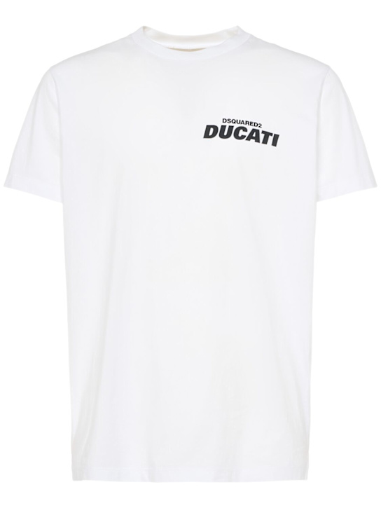 Dsquared2: T-shirt en coton coupe cigarette Ducati - Blanc - men_0 | Luisa Via Roma
