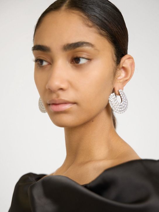 Self-portrait: Crystal curved hoop earrings - women_1 | Luisa Via Roma