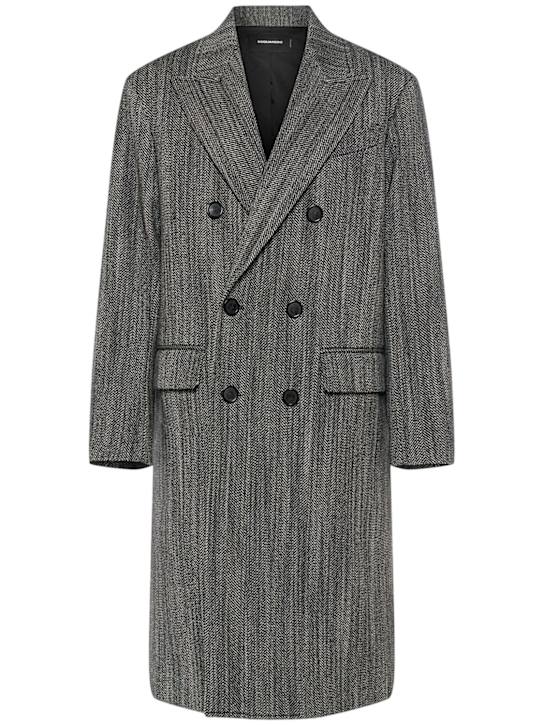 Dsquared2: Double breast herringbone coat - White/Black - men_0 | Luisa Via Roma