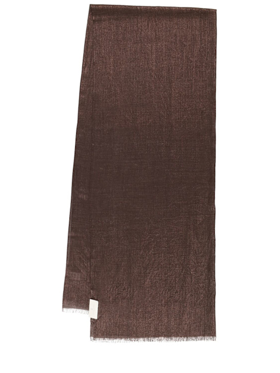 Brunello Cucinelli: Laminated cashmere blend scarf - Chocolate - women_0 | Luisa Via Roma