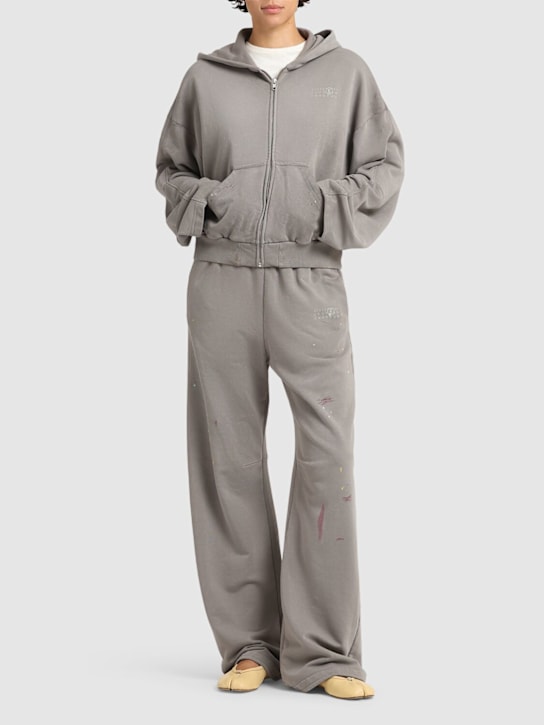 MM6 Maison Margiela: Cotton jersey hoodie w/ zip - women_1 | Luisa Via Roma