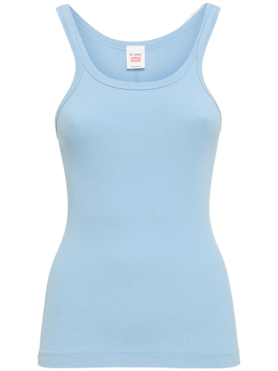 RE/DONE: Ribbed cotton tank top - Blue - women_0 | Luisa Via Roma