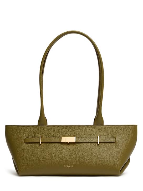 DeMellier: The New York grain leather shoulder bag - Olive Green - women_0 | Luisa Via Roma