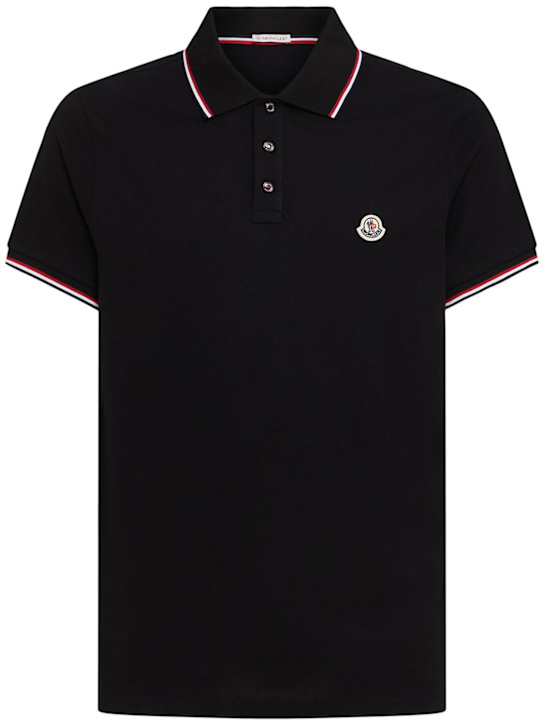Moncler: Tricolour-trimmed cotton piquet polo - men_0 | Luisa Via Roma