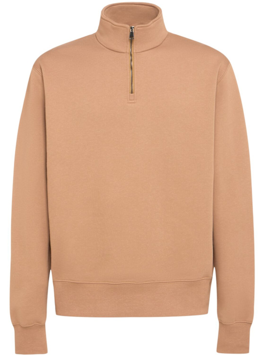The Core: ハーフジップ コットンスウェットシャツ - キャメル - men_0 | Luisa Via Roma