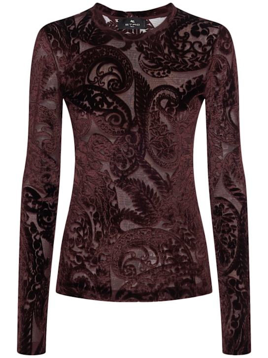Etro: Top de terciopelo y jersey con manga larga - women_0 | Luisa Via Roma
