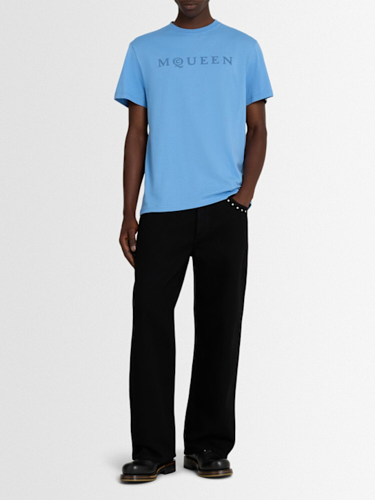 McQueen: Logo cotton t-shirt - Jermyn St. Blue - men_1 | Luisa Via Roma