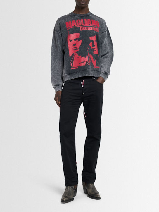 Dsquared2: Magliano cotton crewneck sweatshirt - Black - men_1 | Luisa Via Roma