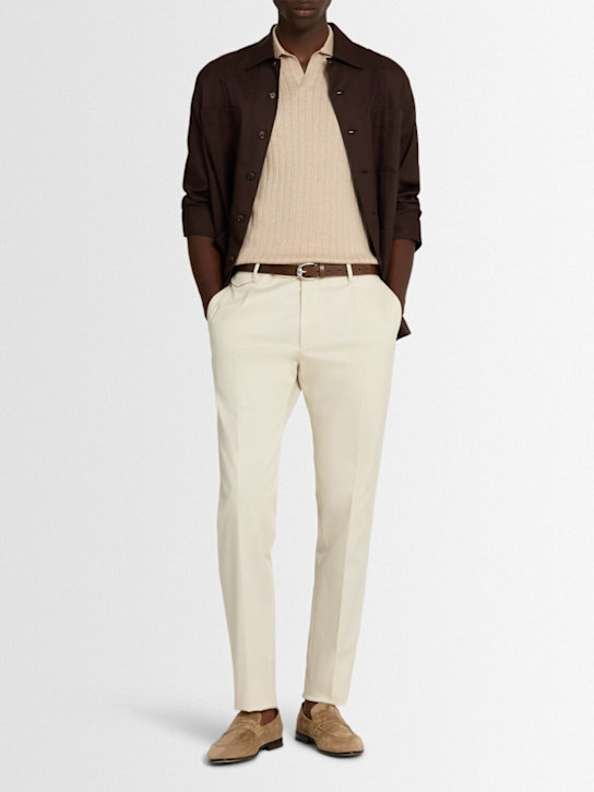 Tagliatore: Pleated stretch cotton pants - men_1 | Luisa Via Roma