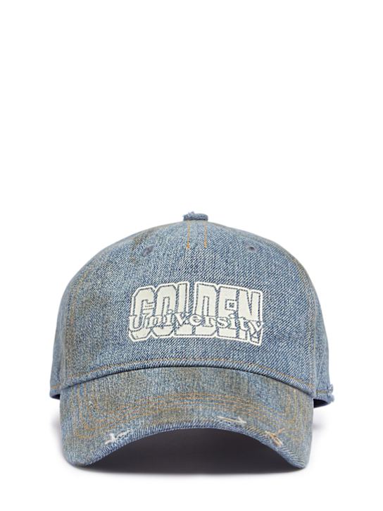 Golden Goose: Journey cotton blend denim baseball cap - men_0 | Luisa Via Roma