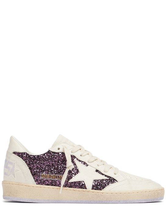 Golden Goose: Riemensneakers aus Leder mit Glitzer „Ballstar“ - Violet/Weiß - women_0 | Luisa Via Roma