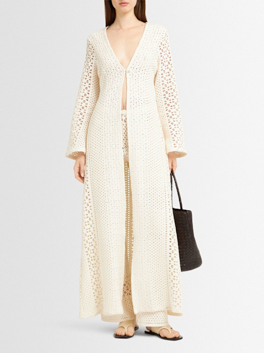Sara Cristina: Nerea long crochet kaftan dress w/ pearl - White - women_1 | Luisa Via Roma