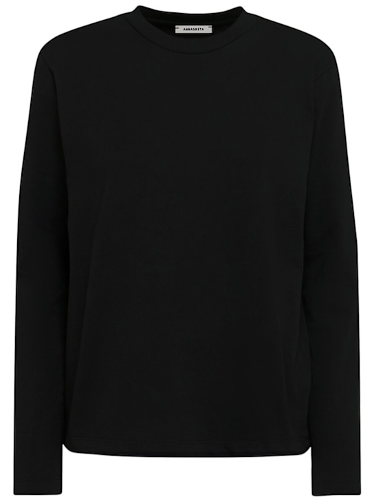 Annagreta: T-shirt Marlene à manches longues en coton - Noir - women_0 | Luisa Via Roma