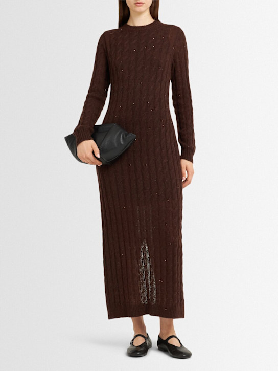 Brunello Cucinelli: Embellished mohair blend knit dress - Brown - women_1 | Luisa Via Roma
