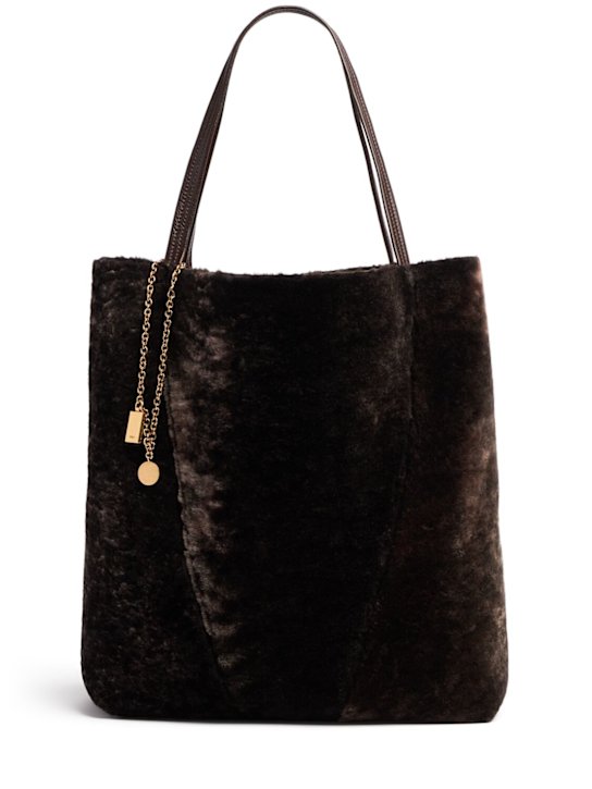 Chloé: Large Spin faux fur tote bag - Kohl Brown - women_0 | Luisa Via Roma