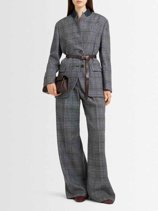 Brunello Cucinelli: Wool Prince of Wales suit-type blazer - Grey/Blue - women_1 | Luisa Via Roma