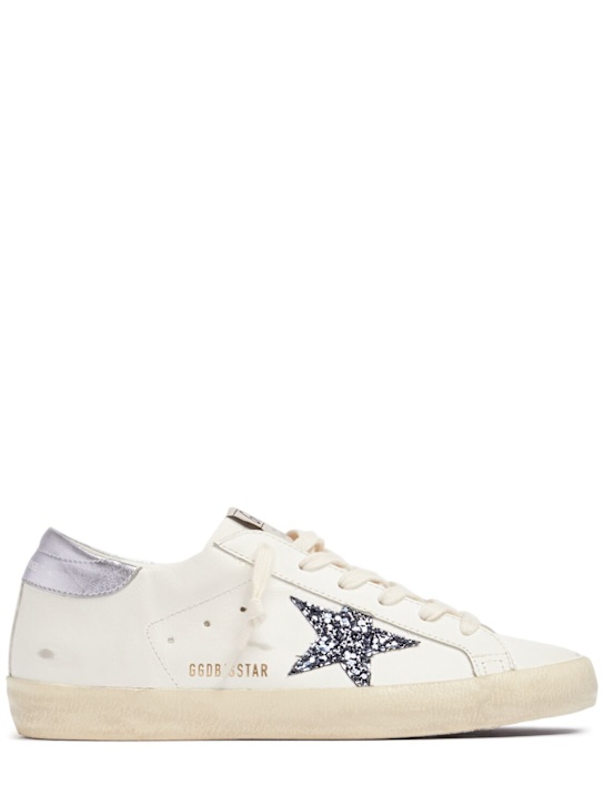 Golden Goose: Super Star glitter star leather sneakers - White/Glicine - women_0 | Luisa Via Roma