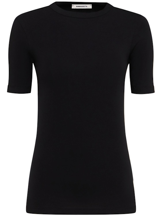 Annagreta: Daisy stretch cotton jersey t-shirt - Black - women_0 | Luisa Via Roma