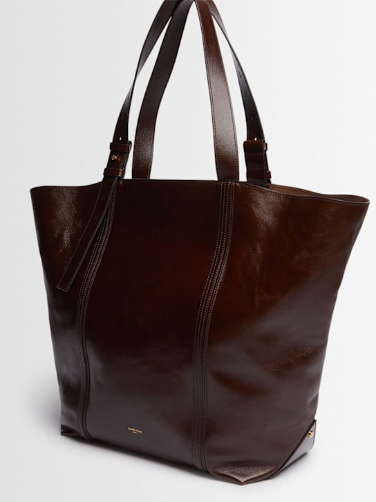 Golden Goose: Shopping 24.7 shiny leather tote bag - Dark Brown - women_1 | Luisa Via Roma