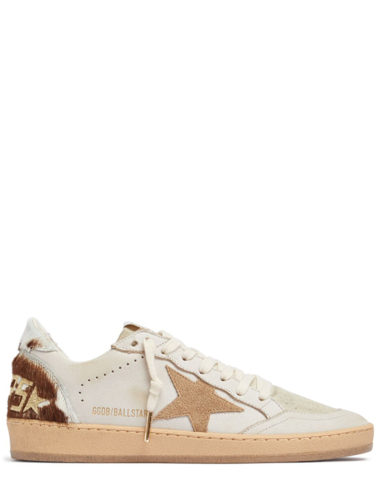 Golden Goose: Ballstar leather pony hair sneakers - White/Eggnog - women_0 | Luisa Via Roma