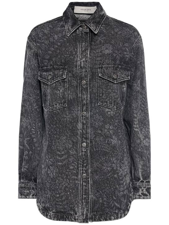 Golden Goose: Journey Ollie printed cotton shirt - Black Marble - women_0 | Luisa Via Roma