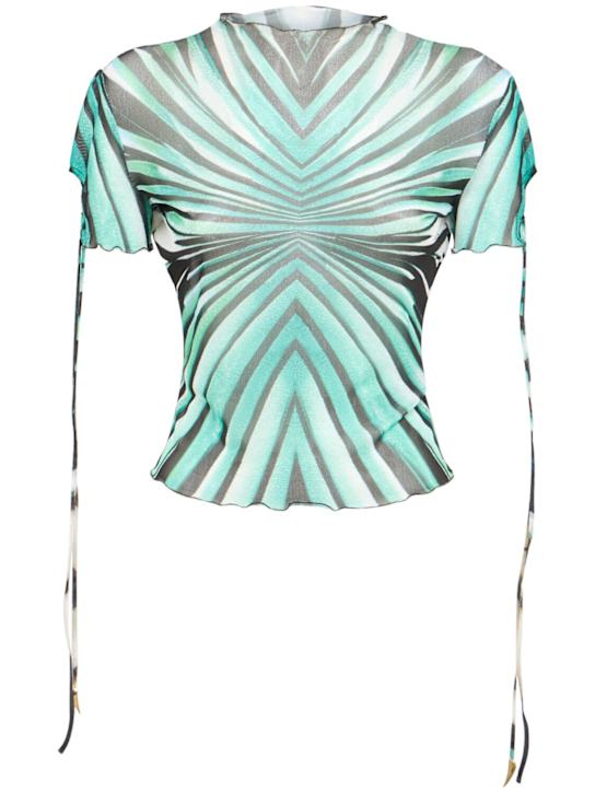Roberto Cavalli: Ray Of Sea printed stretch tulle t-shirt - women_0 | Luisa Via Roma