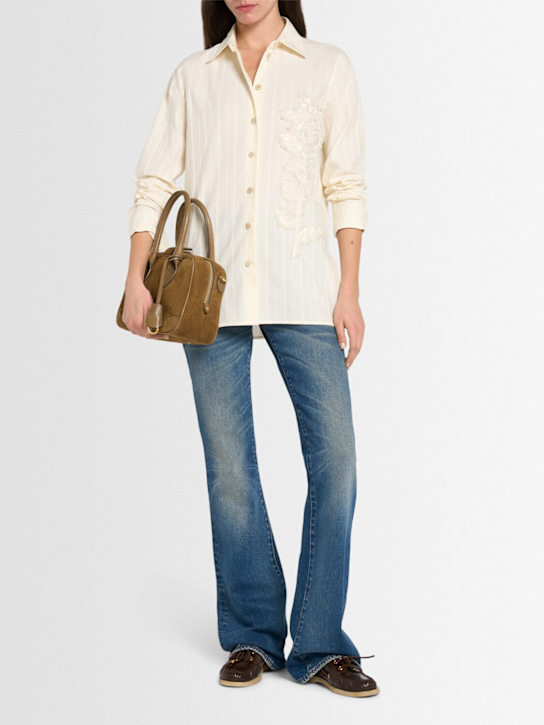 Golden Goose: Journey embroidered cotton shirt - Antique White - women_1 | Luisa Via Roma