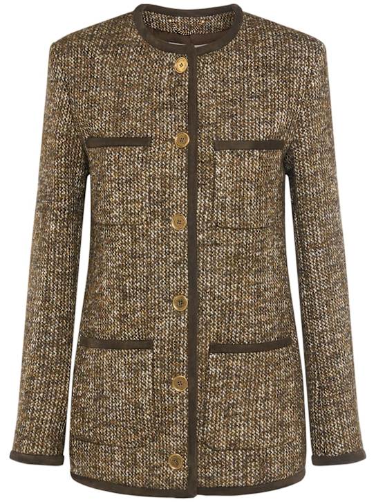 Golden Goose: Journey boxy wool blend jacket - Turkish Coffee - women_0 | Luisa Via Roma