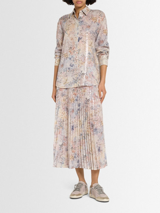 Golden Goose: Journey printed tech plissé skirt - women_1 | Luisa Via Roma
