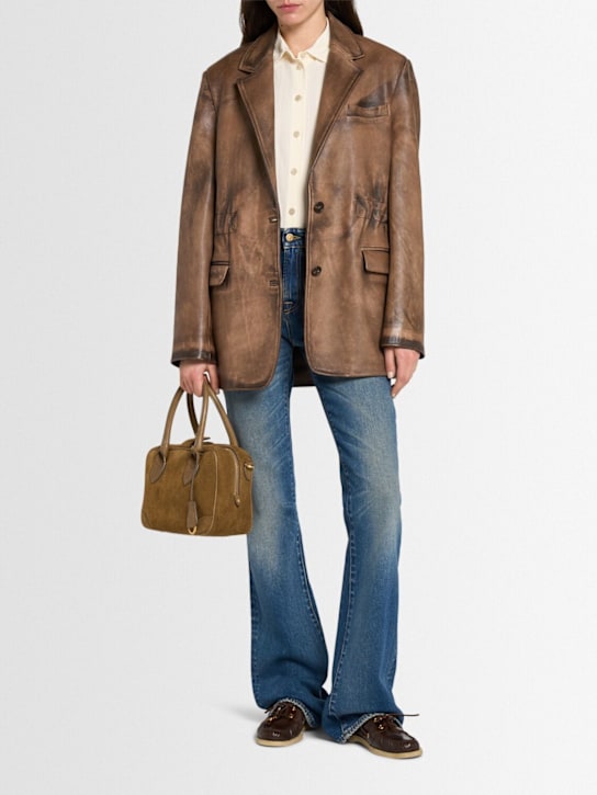 Golden Goose: Journey elasticated leather jacket - Arctic Dust - women_1 | Luisa Via Roma
