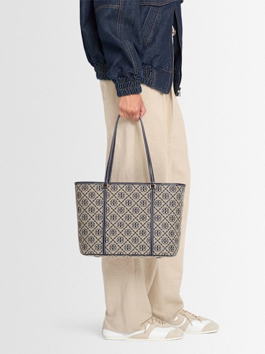 Tory Burch: Small T Monogram canvas zip tote bag - women_1 | Luisa Via Roma