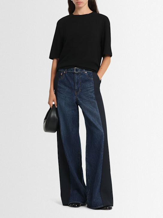 Sacai: Denim & suiting pants - Blue/Navy - women_1 | Luisa Via Roma