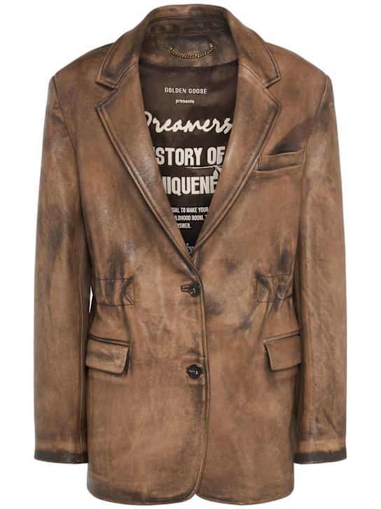 Golden Goose: Journey elasticated leather jacket - Arctic Dust - women_0 | Luisa Via Roma