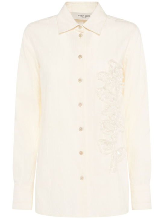 Golden Goose: Journey embroidered cotton shirt - Antique White - women_0 | Luisa Via Roma
