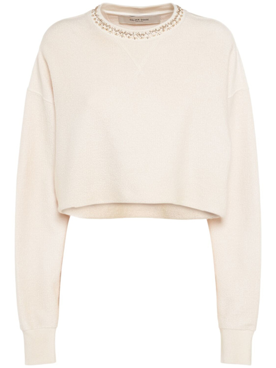 Golden Goose: Journey cropped cotton sweatshirt - Artic Wolf - women_0 | Luisa Via Roma