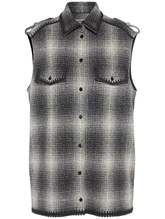 Golden Goose: Journey sleeveless wool blend shirt - Grey/White - women_0 | Luisa Via Roma