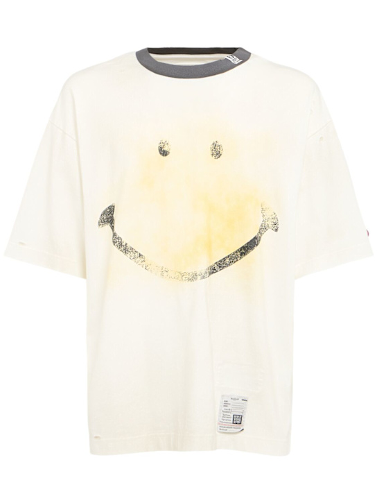 Mihara Yasuhiro: Smiley face printed distressed t-shirt - men_0 | Luisa Via Roma