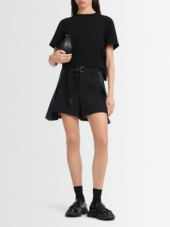 Sacai: Cotton denim shorts - Black/Blue - women_1 | Luisa Via Roma