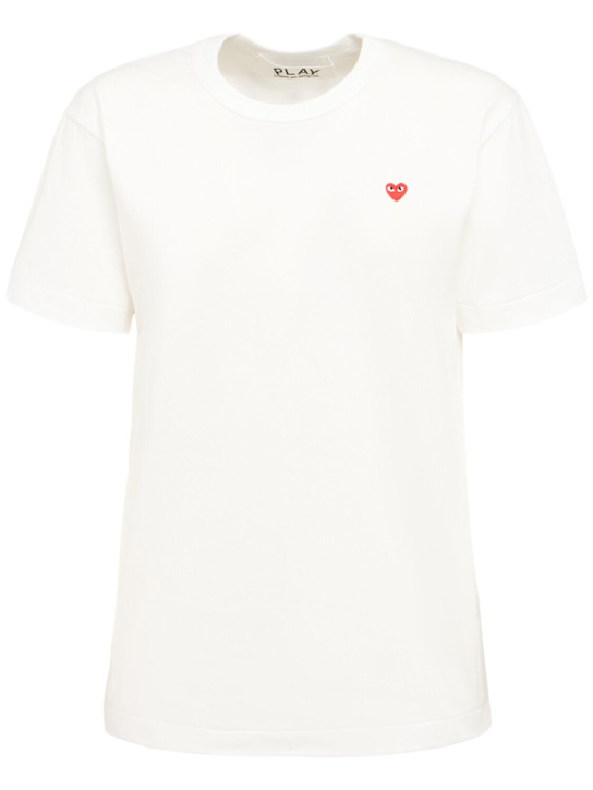 Comme des Garçons Play: Embroidered red heart cotton t-shirt - women_0 | Luisa Via Roma