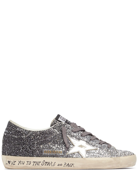 Golden Goose: Super Star glitter laminated sneakers - Silver/Black - women_0 | Luisa Via Roma