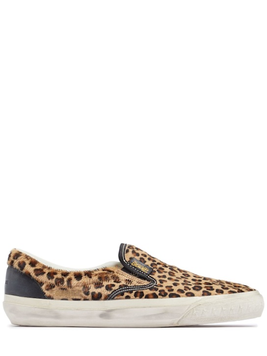 Golden Goose: VCE pony hair slip-on sneakers - Black/Brown - men_0 | Luisa Via Roma