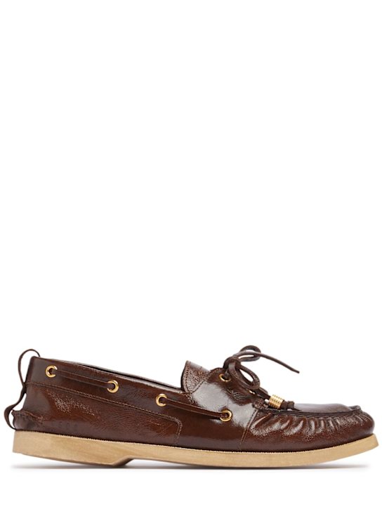Golden Goose: Wrinkled leather boat shoes - Dark Brown - men_0 | Luisa Via Roma