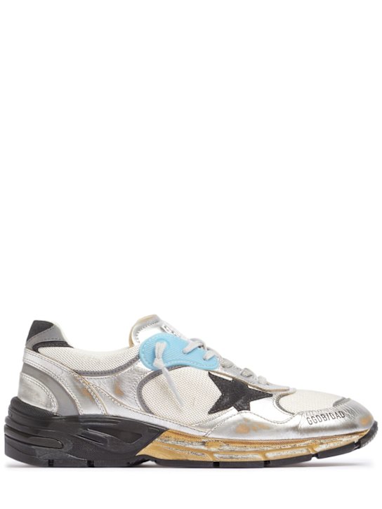 Golden Goose: Running Dad mesh & leather sneakers - Silver/Black - men_0 | Luisa Via Roma