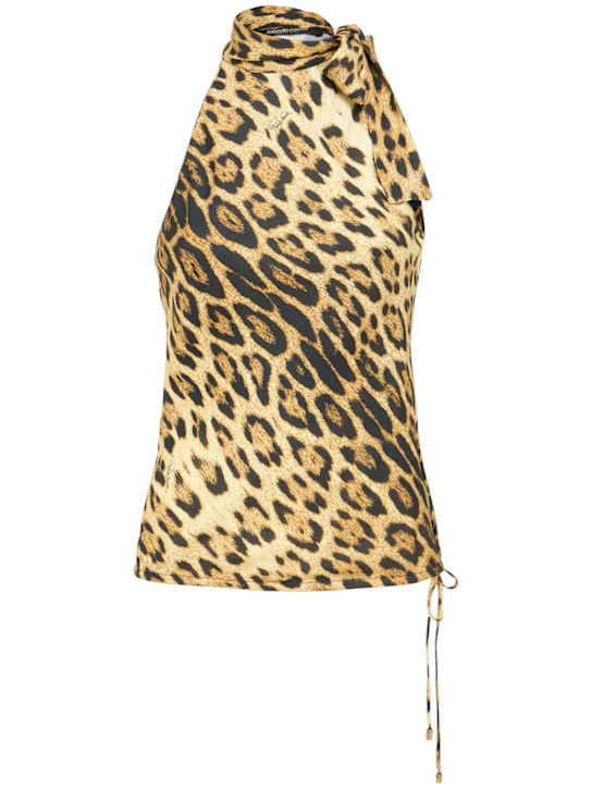 Roberto Cavalli: Leopard print viscose halter top - Brown/Multi - women_0 | Luisa Via Roma