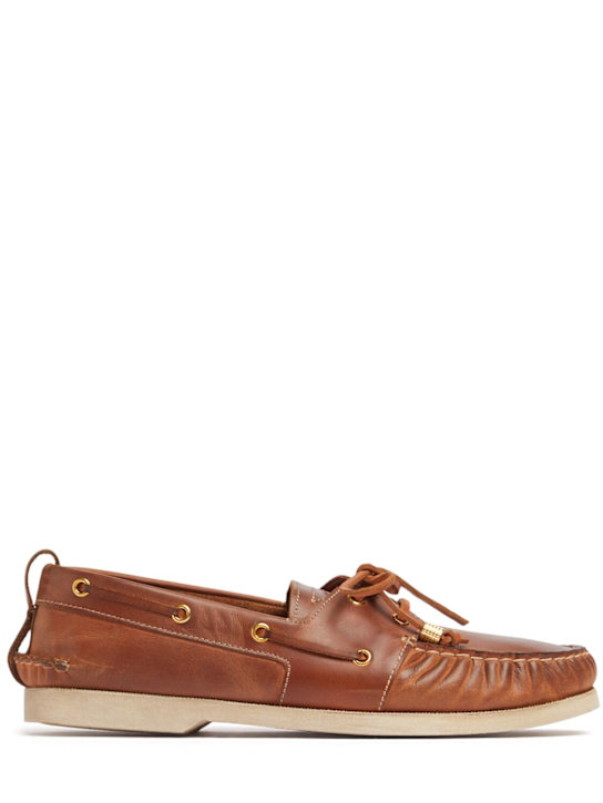Golden Goose: Leather boat shoes - Tan - men_0 | Luisa Via Roma