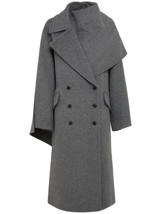 Eenk: Scarf embellished wool blend long coat - Grey - women_0 | Luisa Via Roma