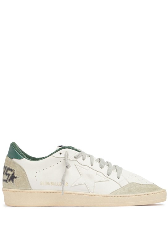 Golden Goose: Ball Star leather & suede sneakers - White/Ice/Green - men_0 | Luisa Via Roma