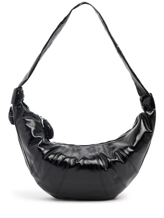 Lemaire: Large Croissant coated cotton bag - Black - women_0 | Luisa Via Roma