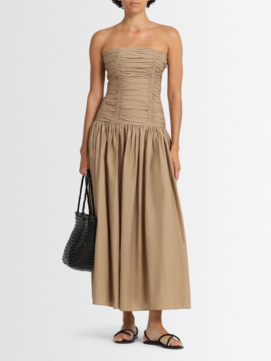 Matteau: Strapless drop waist poplin long dress - Brown - women_1 | Luisa Via Roma