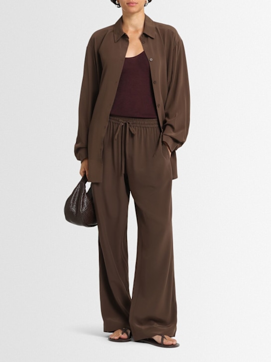 Matteau: Straight silk drawstring pants - Brown - women_1 | Luisa Via Roma
